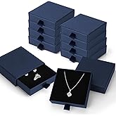 MATUFF Jewelry Box, 10 Pack 3.5" × 3.5" x 1" Bulk Sponge Fill Cardboard Jewelry Gift Boxes, Drawer Style Small Gift Boxes for Necklace Pendant Bracelet Ring Earring Display and Storage, Navy blue