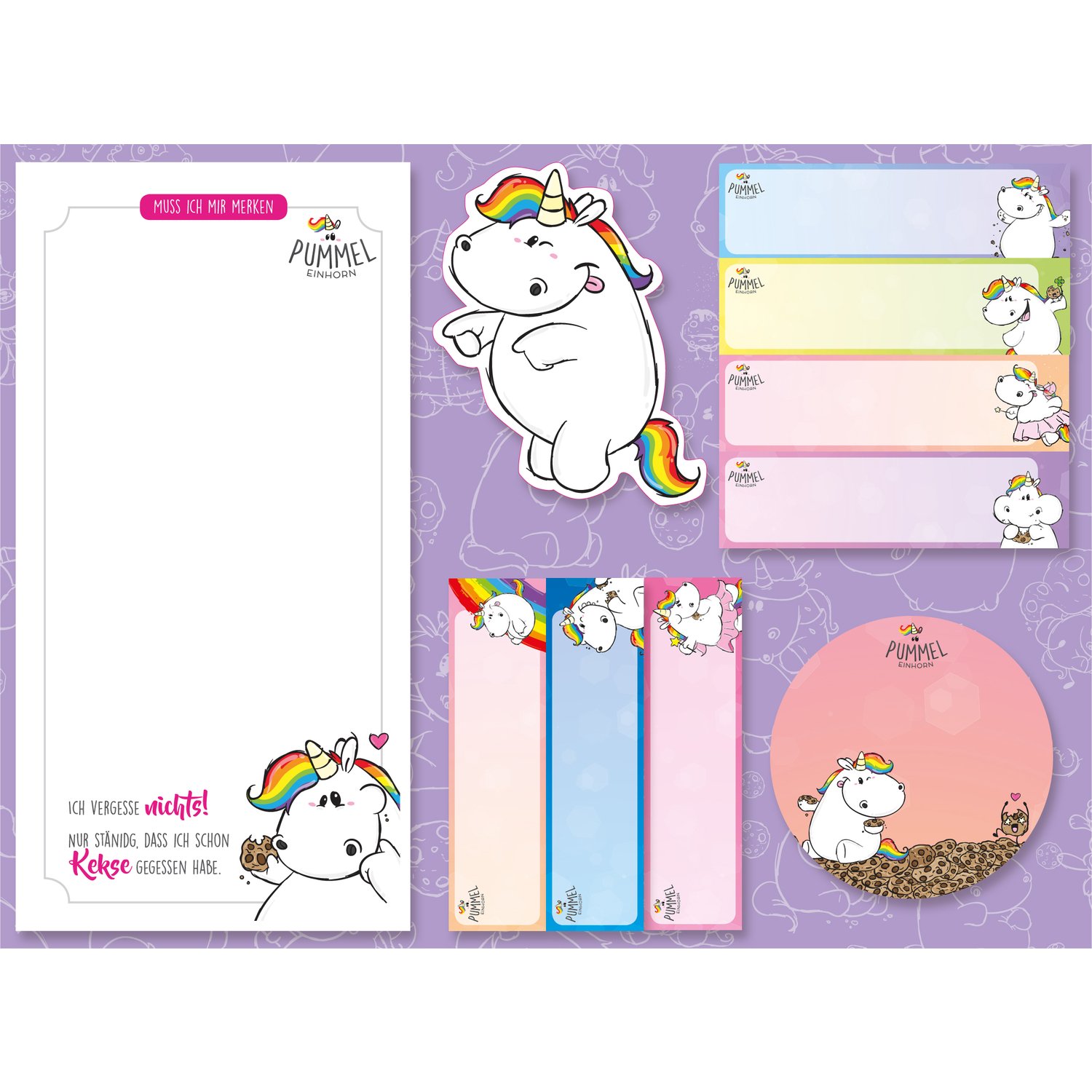 Pummel unicorn sticky notes set, 5 pieces, 5 x 25 sheets