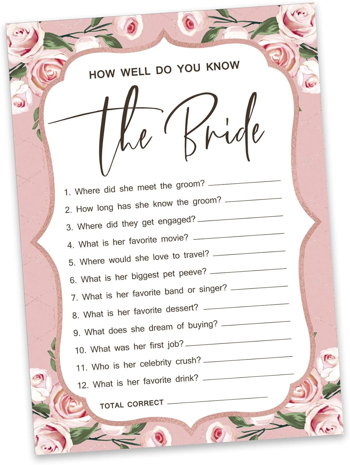 Inkdotpot 50-Pack Floral bridal gown How Well Do You Know The Bride Bridal Shower Bachelorette Party Game Who Know The Bride Best Activity Cards - Image 3