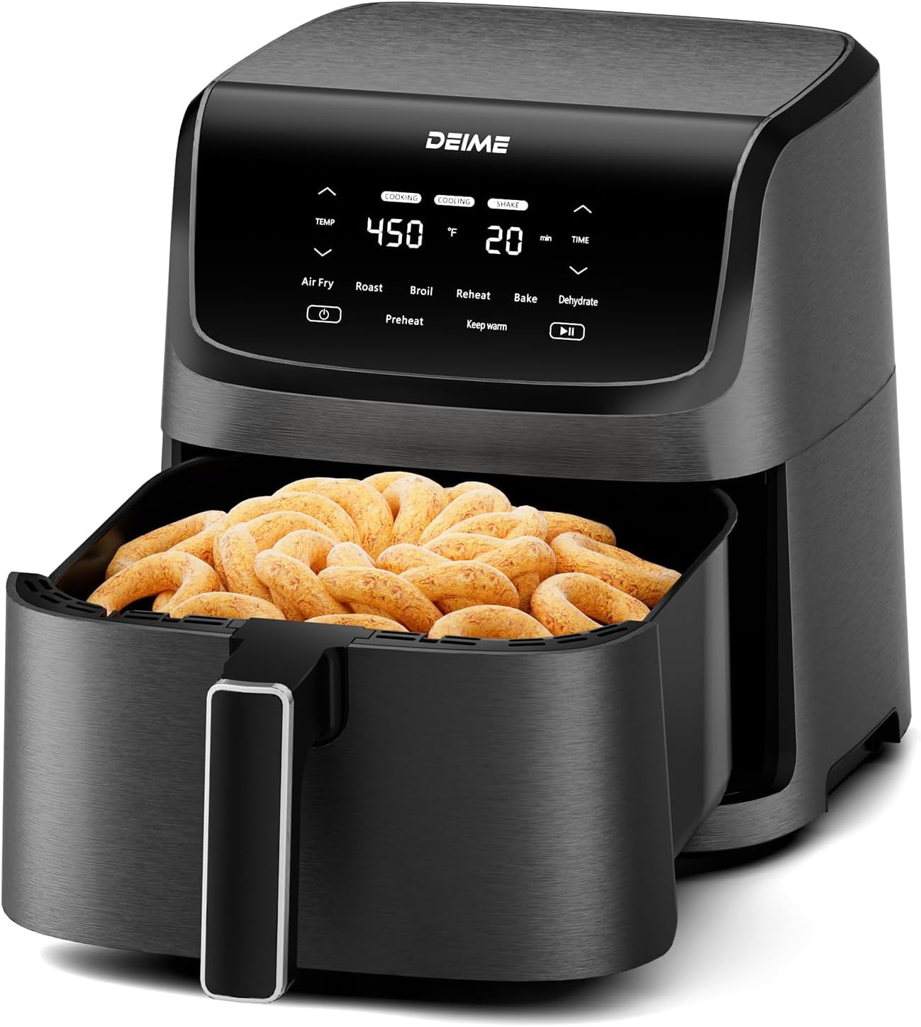 DEIME Freidora de aire 7.2 QT 1700W Horno sin aceite Cocina saludable Freidoras de aire Gran capacidad con 8 preajustes, Pantalla táctil LCD, Cocción personalizable, Cesta antiadherente (Negro)