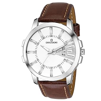 E044 Matrix Collection Day Date White Brown Wrist Watch for Men/Boys