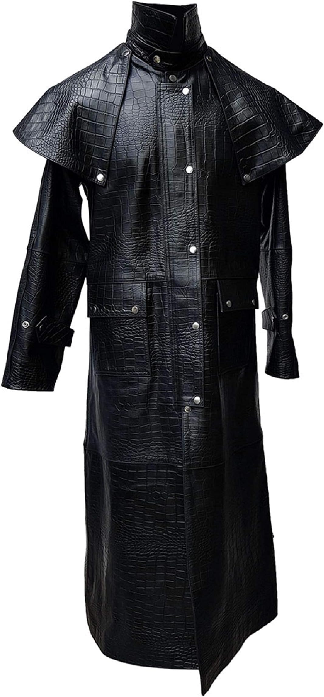 Mens Real Black Aligator/Crocodile Leather Duster Riding Hunting Steampunk Trench Matrix Coat