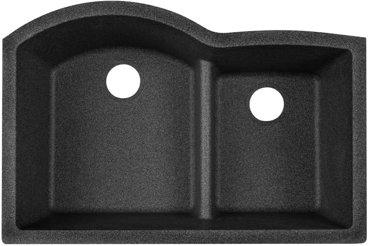 Elkay Quartz Classic ELGHU3322RBS0 Black Shale Offset 60/40 Double Bowl Undermount Kitchen Sink with Aqua Divide