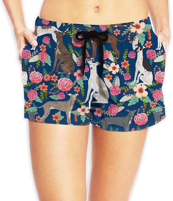 Amazon イタリアングレイハウンドフローラルファブリック最高の犬と花のデザイン Navy 479 ショートパンツ レディース おしゃれ フィットネスパンツ スポーツ 短パン ビーチパンツ ランニング 水着 サーフパンツ ビキニ セパレーツ 通販