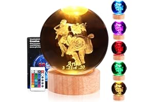 DCG Center, Zodiac Signs Crystal Ball Night Light, 3D Crystal Ball Night Light, Crystal Night Lamp for Kids, Decorations Gifts for Men, Women, Kids, Boys, Girls, Teens, Horoscope Lamp (Aries)