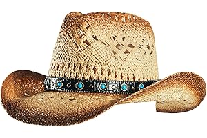 YESCRIBIR Straw Cowboy Cowgirl Hats for Women Men Summer Beach Sun Hat Panama Wide Brim Western