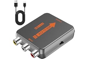 Hiprorca AV to HDMI Converter, Mini RCA to HDMI Converter, Composite CVBS Video Audio Converter Adapter for N64/PS2/ STB/VHS/VCR/DVD, Support PAL/NTSC,Grey