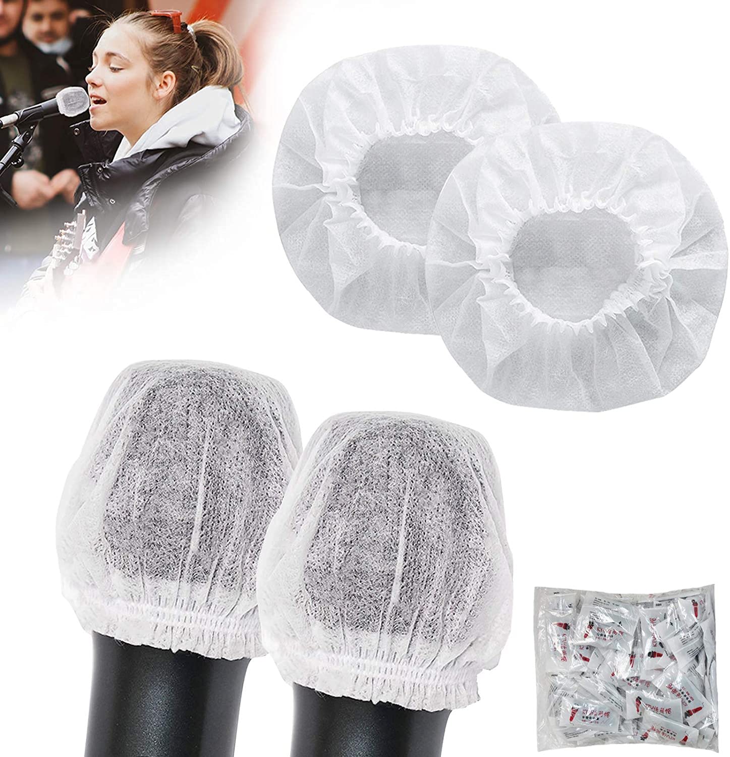 Voarge 200Pcs Disposable Microphone Covers Mic Cover Protective Cap, For Sanitary Mic Covers Perfect for KTV Home Karaoke Bar News Interview Most Handheld Mic, White