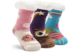 Boys Warm Fuzzy Socks for Kids Boys Winter Fluffy Socks Thick Thermal Floor Socks with Grips for Home 3 Pack