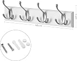 SONGMICS Wall-Mounted Coat Rack with 4 Tri-Hooks White Silver LHR030E01 view 6