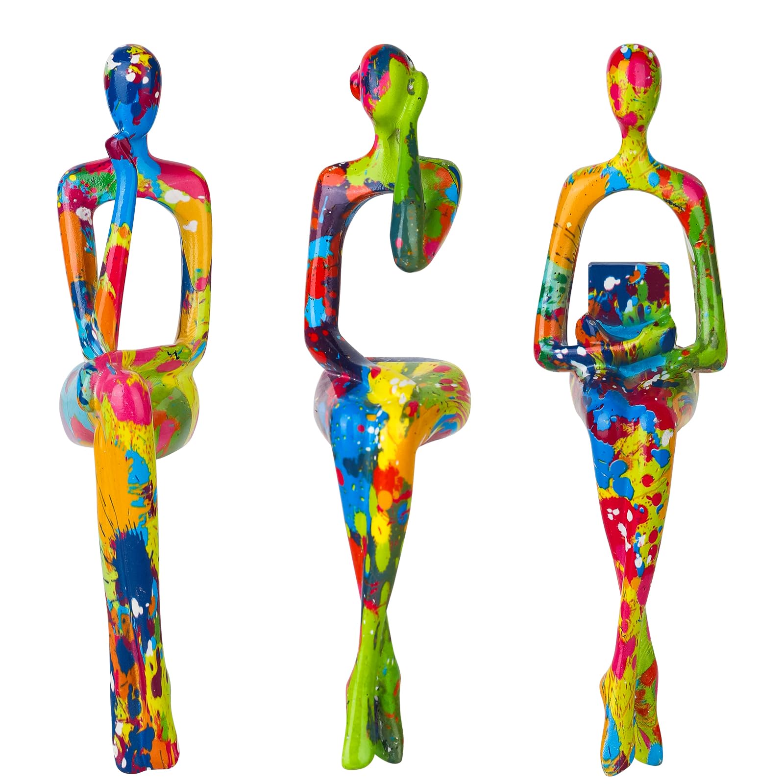 Photo 1 of 3Pcs Graffiti Thinker Statue Accents Reading Women Sculptures, Modern Aesthetic Figurine Decoration, Abstract Art Ornament,Suitable for Home Living Room Office Shelf Table Desk Bookshelf Décor