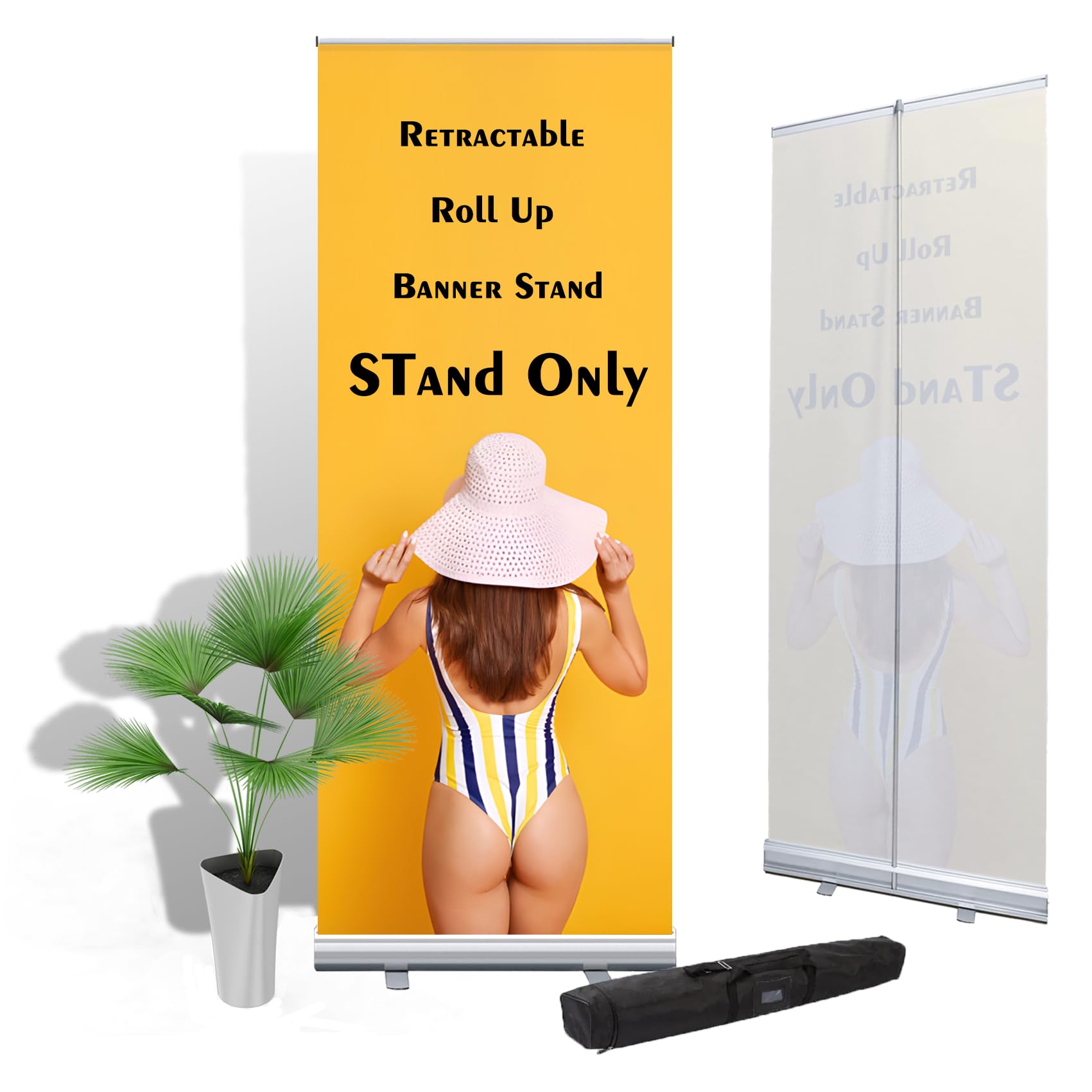 Photo 1 of Portable Aluminum Alloy Vertical Retractable Roll Up Banner Stand,Standing Up Sign Holder For Tradeshow,Store Business advertising Wedding Restaurant,Birthday Conferences 24x64inch(Stand Only) 1PACK