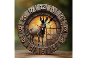 GVYGVY Decorative Wall Clocks Battery Operated 10 Inch - Modern Wooden Vintage Standing Donkey 2D Print Non Ticking Silent Wa