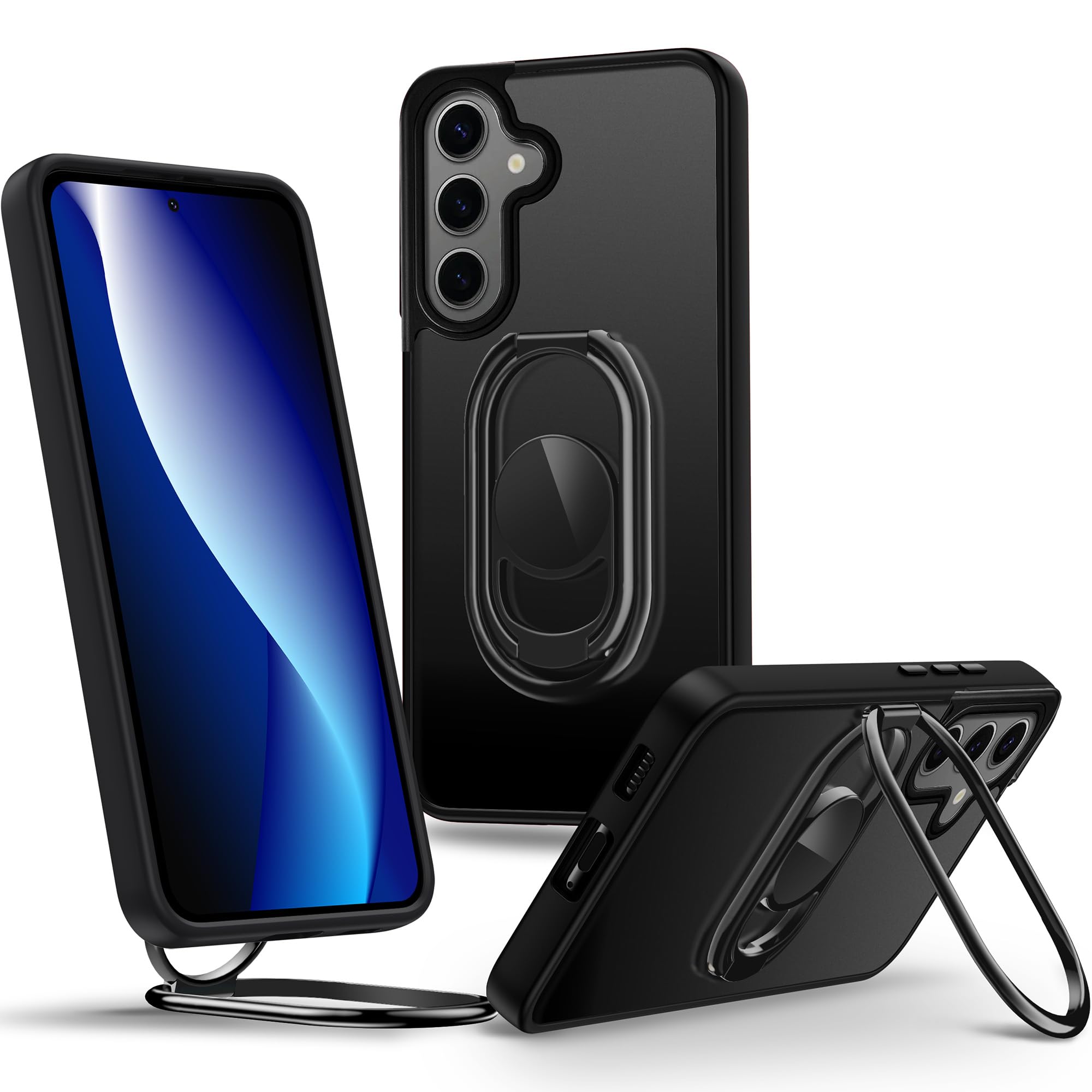 Shields Up for Samsung Galaxy S24 FE Case with Stand, Galaxy S24 FE Case with Double Ring Holder [Adjustable & Foldable] Shockproof Protective Translucent Matte Cover, Frosted Black