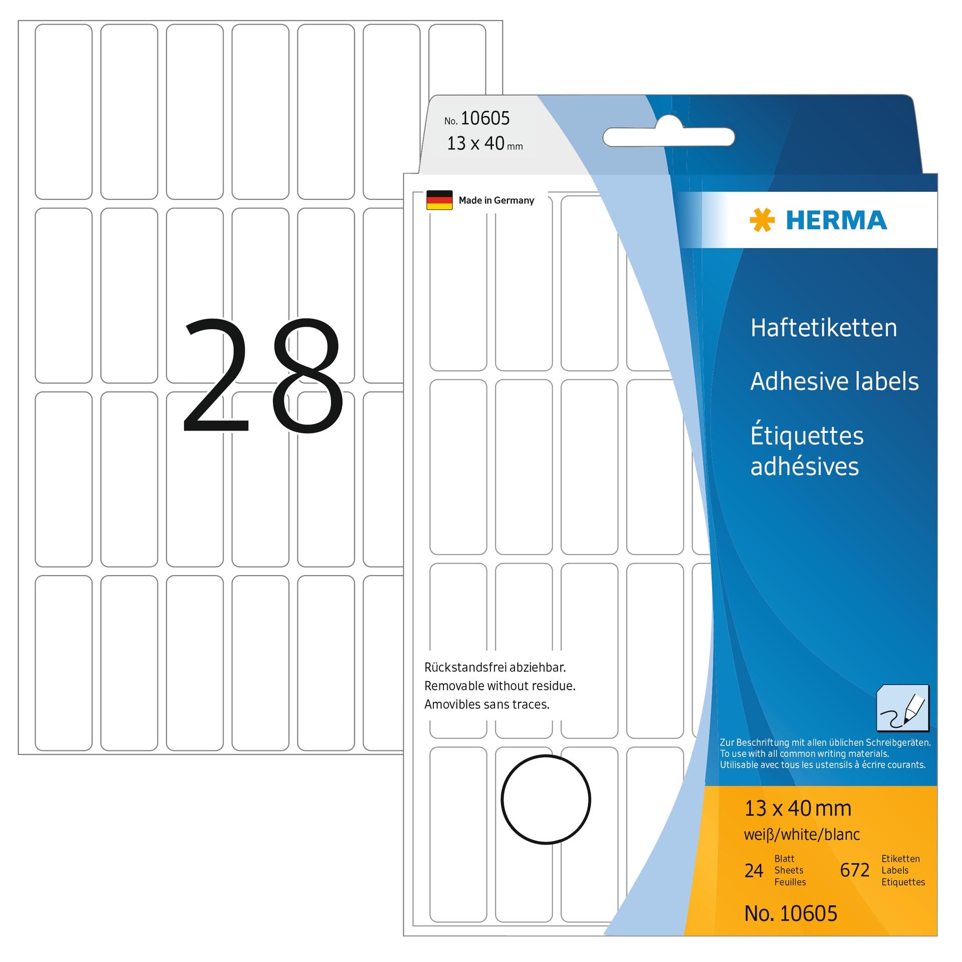 HERMA Removable Labels, 672 Labels, 13 x 40 mm, White, Multi-Purpose, Office, Home, Kitchen