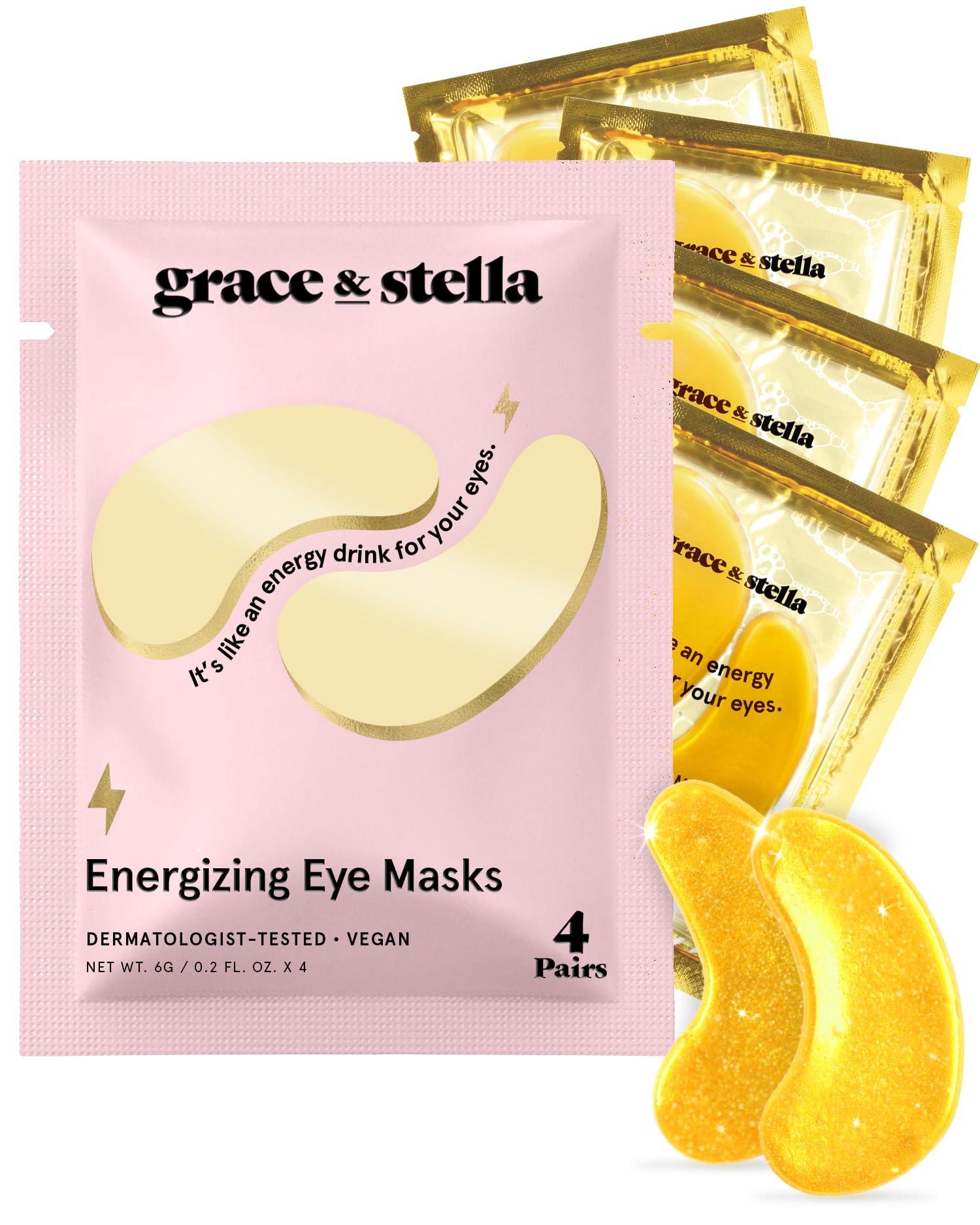 grace & stella Award Winning Under Eye Mask - Reduce Dark Circles, Puffy Eyes, Undereye Bags, Wrinkles - Under Eye Gel Patches, Vegan Cruelty-Free Self Care (4 Pairs, Gold)