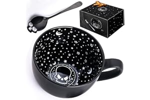 Taruzil Midnight Skull Coffee Mugs with Spoons, Halloween Christmas Birthday White Elephant Gifts for Adult Women Men Friends, Spooky Witchy Gag Fun Gifts Gothis Decor Novelty Tea Cups