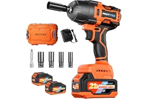 PROTMEX 900Ft-lbs (1200N.m) Impact Wrench, 1/2" Cordless Impact Driver, 21V High Torque Power Impact Gun - 2x4.0Ah Batteries, Variable Speeds Impact Motor for Pickup Truck/Family Car (Orange Red)