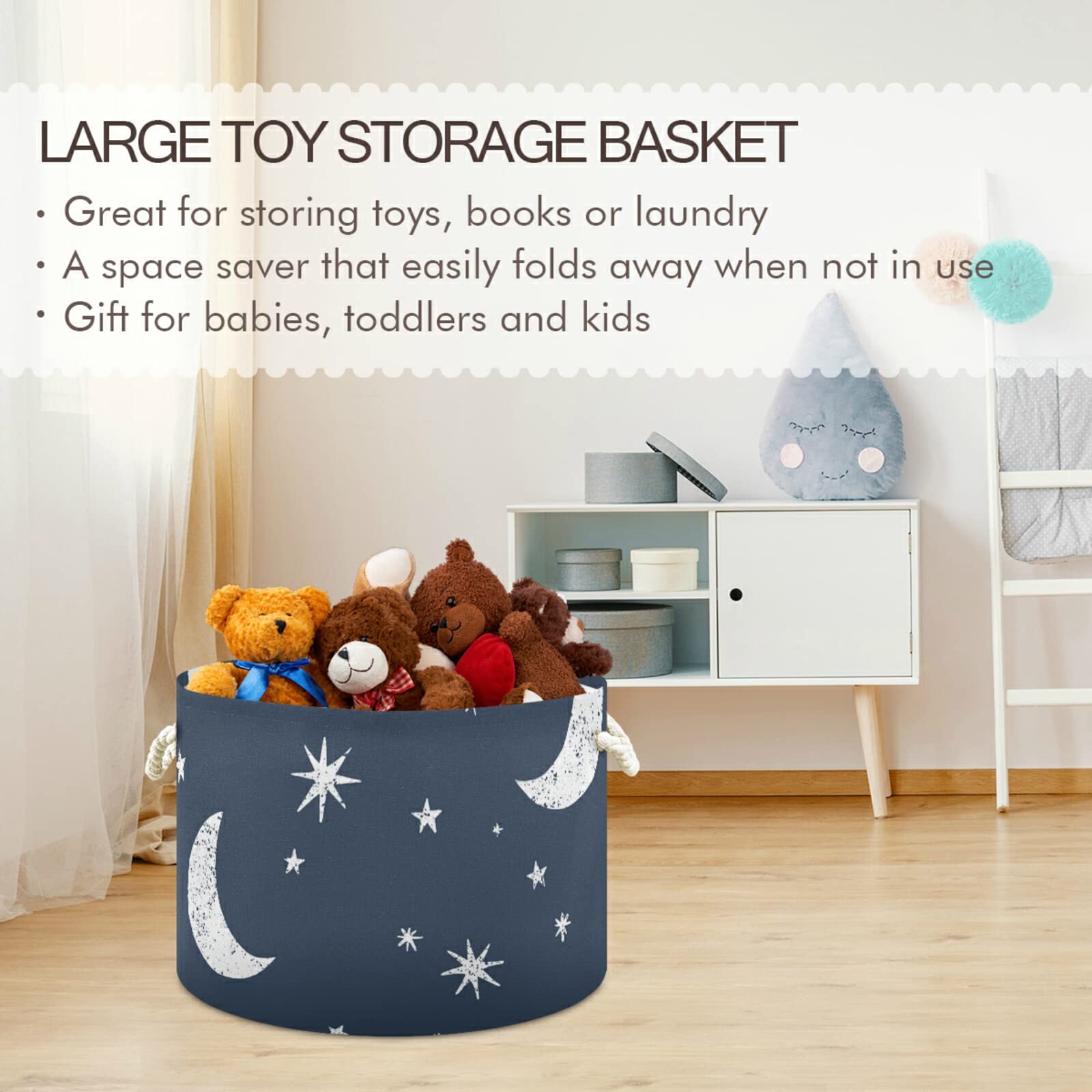 ALAZA Moon Stars and Clouds on The Midnight Sky Storage Basket Gift Baskets Large Collapsible Laundry Hamper with Handle, 20x20x14 in, B06D20005
