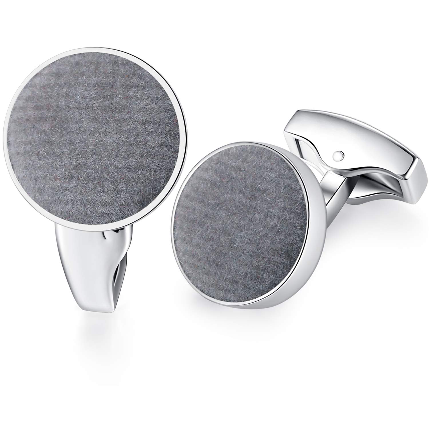 HONEY BEAR Cotton Fabric Valvet Cufflinks for Mens Shirt,for Business Wedding Gift (Light Grey)