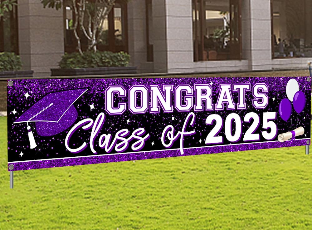 Photo 1 of Graduation Decorations 2025 Yard Sign Large Class of 2025 Banner Purple Congrats Grad Signs for Graduation Party Decorations 2025 (Purple)