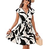 CUPSHE Women's Floral Mini Dress V Neck Short Sleeve Waist Tie Ruffle Wrap Summer Short Dress