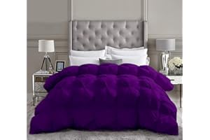 Saferay Green Purple All-Season Luxury - Hotel Quality - Pintuck Style 100% Cotton Oversized Queen Size 98 x 98 Inches 1-Piece Pinch Pleat Comforter with 8 Corner Tabs, 550 GSM - Machine Washable