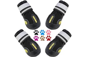 QUMY Dog Shoes for Large Dogs, Medium Dog Boots & Paw Protectors for Winter Snowy Day, Summer Hot Pavement, Waterproof in Rai