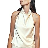 Piacakece Women Sexy Satin Halter Top Backless Mock Neck Tank Tops Solid Color Open Back Y2K Vest Streetwear