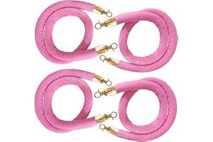 JLXMAXLJ 4PCS Pink Velvet Stanchion Rope 5 Ft Crowd Control Ropes Barrier with Gold Hooks for Party