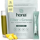Hona Fiber + Greens, Gut & Superfood Blend, Greens Powder with Prebiotics, Probiotics, Fiber & Natural Caffeine, Gluten Free, Sugar Free, Dairy Free, Vegan, Non GMO Greens Superfood Powder (15)