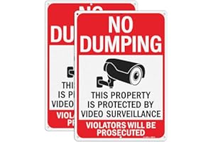 GicnKeuz Large No Dumping signs, 14x10 Inches Property Protected by Video Surveillance signs, Reflective Aluminum, Fade Resistant/Waterproof, Indoor or Outdoor Use (2-Pack)