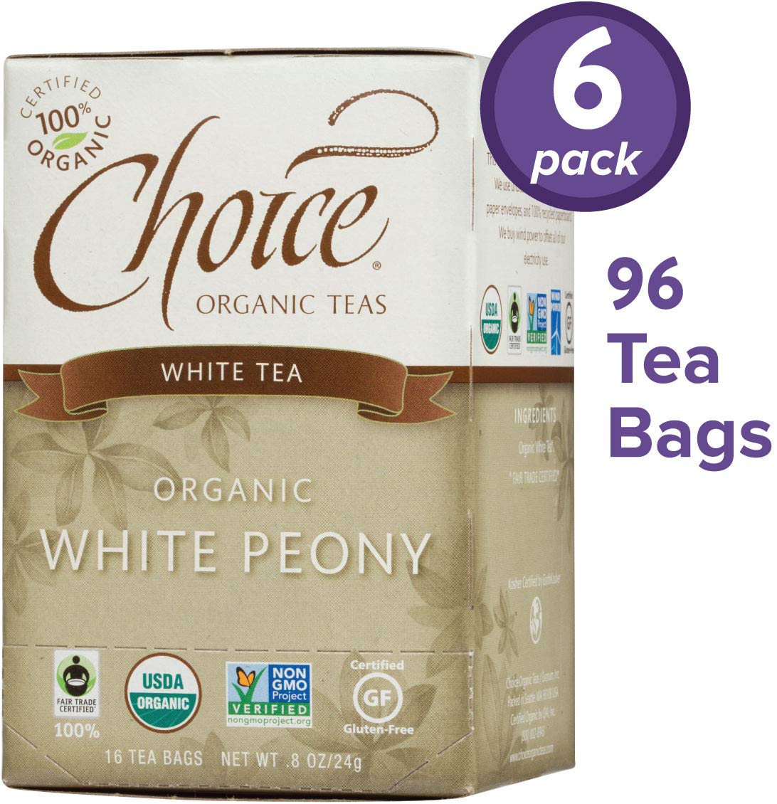 Choice Organic Teas White Tea, 6 Boxes of 16 (96 Tea Bags), White Peony