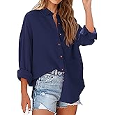 NOLLSOM Casual Shirts for Women Long Sleeve Button Down Blouses Spring 2026 Solid Color Trendy Tops with Pocket