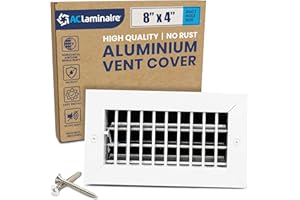 8" x 4" Duct Hole Aluminum Single Deflection Adjustable Air Supply Register, Decorative HVAC Vent Cover, Ceiling & Wall AC Deflector, Heating & Cooling Supply with Multi-Shutter Damper – ACLAMINAIRE
