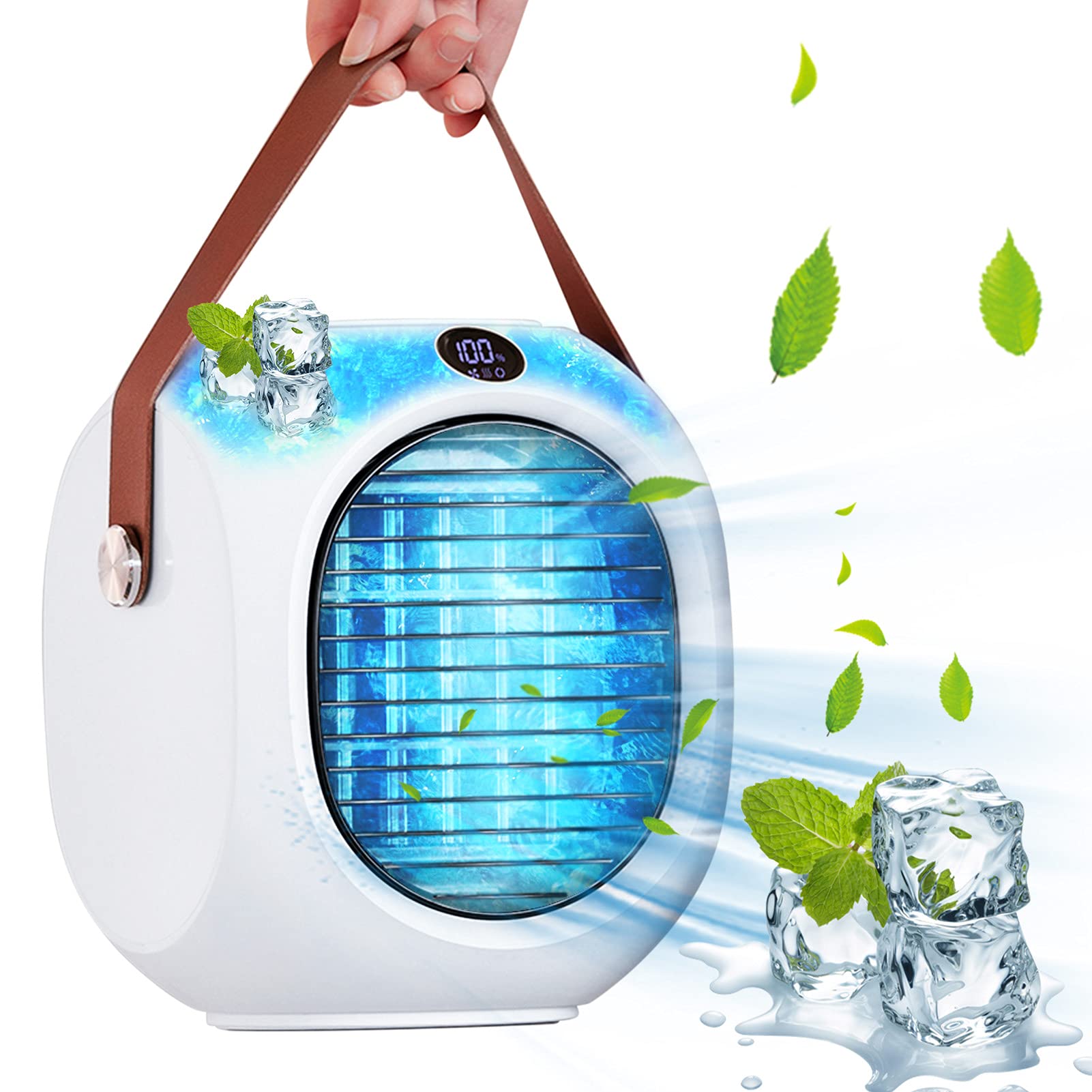 Teblacker Air Cooler Fan, 4-in-1 Mobile Air Cooler Fan Desktop Portable Mini Evaporative Misting Fan for Room, Office, Kitchen