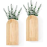 2 Pcs Wooden Wall Vase Set for Decor with 10pcs Artificial Eucalyptus Plants-Boho Hanging Planter Modern Farmhouse Wall Decor for Bathroom Living Room Dining Room Bedroom Kitchen