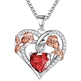 JKK Valentines Day Gifts Birthstone Necklace for Women - S925 Sterling Silver 12 Month Birthstone Necklaces Mothers Day Birthday Gifts for Women Wife Mom Heart Necklace