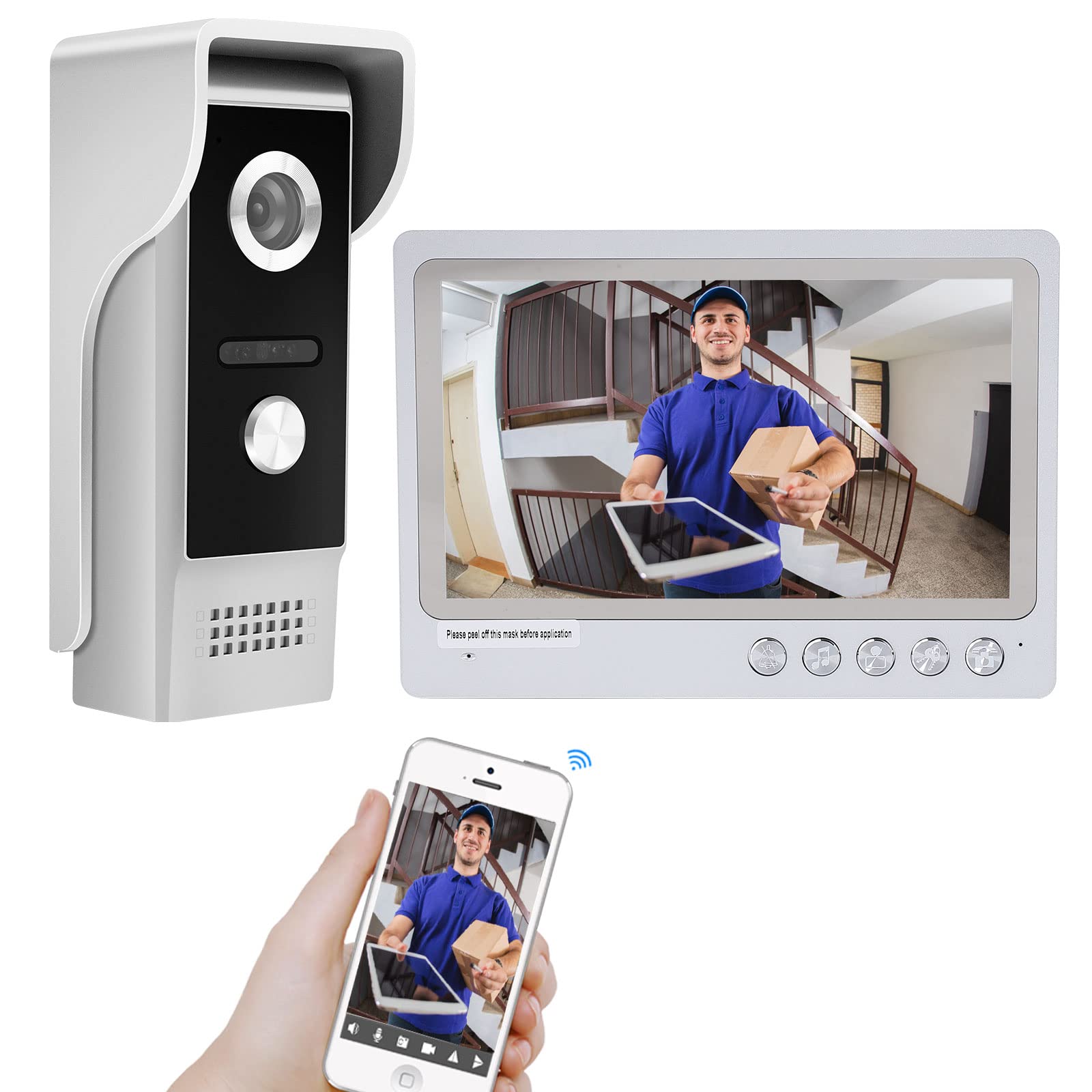 OBO HANDS 9 Inch WiFi Video Door Phone Intercom System with 4-Wire 700TVL Camera Intercom System,Support Smart APP Remote Unlock,Night Vision,Recording,Snapshot,Motion Detection,for 1-Family House