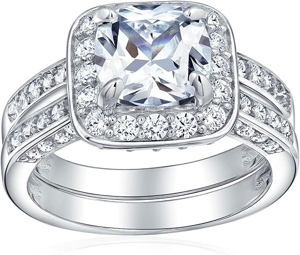 Amazon Com 2ct Square Brilliant Cushion Cut Halo Aaa Cz Pave Band