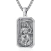 Eusense La Santa Muerte Necklace for Men Women - Gold 14K 925 Sterling Silver Jewelry Cadena De La Santa Muerte Pendant Grim Reaper Scythe Skull Owl Grim Reaper Necklace