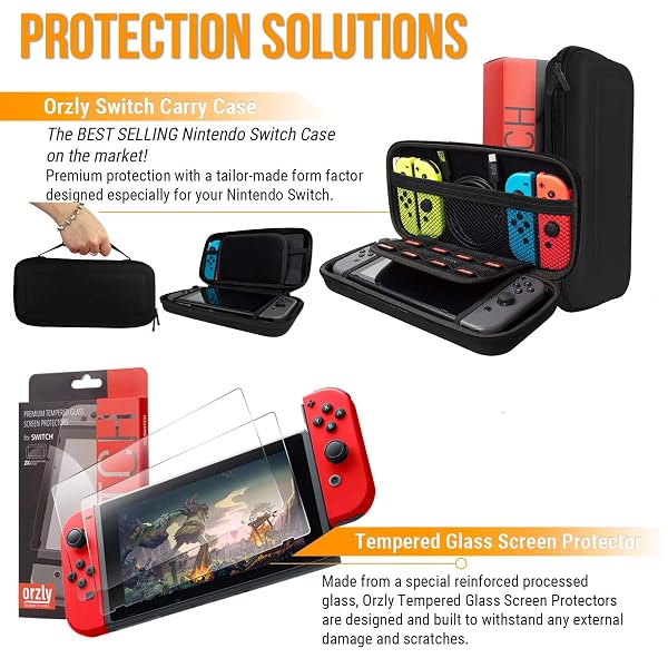 ORZLY ACCESSORY BUNDLE KIT DESIGNED FOR NINTENDO SWITCH ACCESSORIES GEEKS AND OLED CONSOLE USERS CASE AND SCREEN PROTECTOR, JOYCON GRIPS AND WHEELS FOR ENHANCED GAMES PLAY AND MORE – JET BLACK