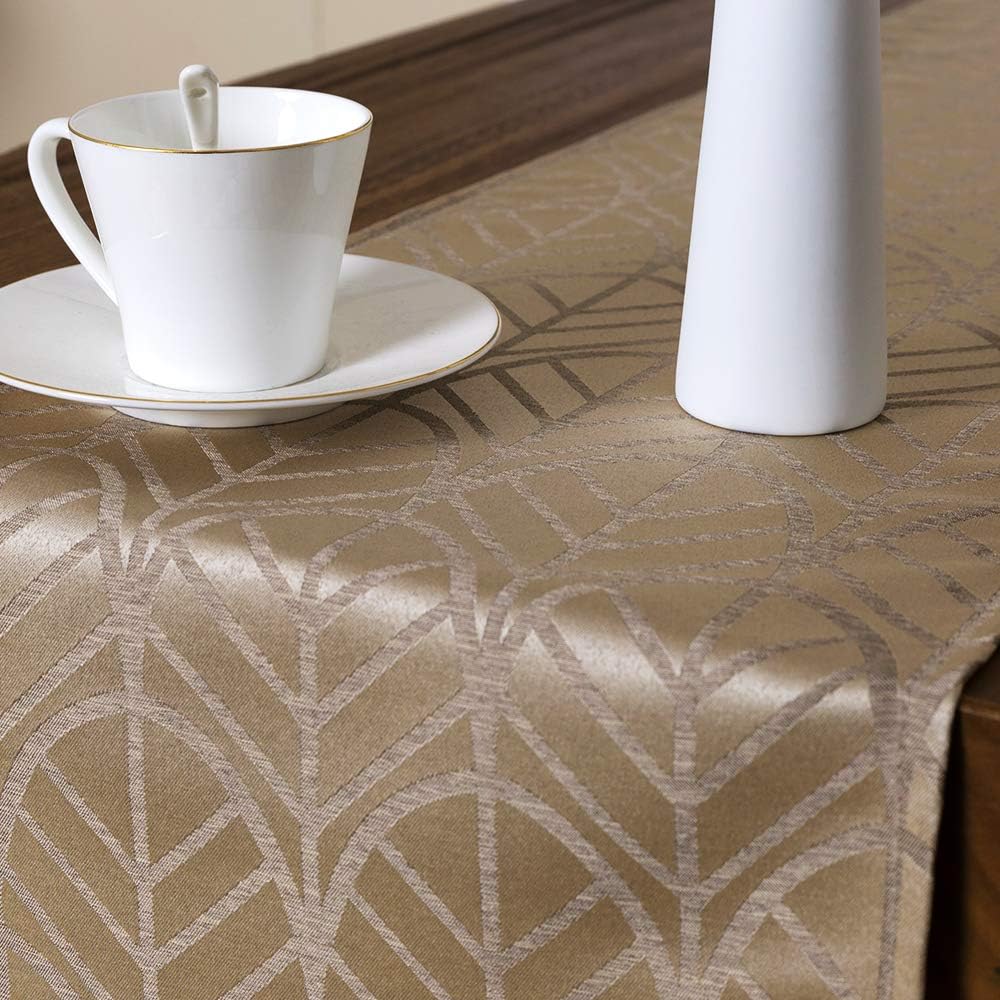 jinchan Jacquard Table Runner Length Leaf Pattern for Kitchen Restaurant Linen Textured Printed Table Cover for Dinner Holiday Parties 1 Panel 13" W x 72" L Taupe: Home & Kitchen
