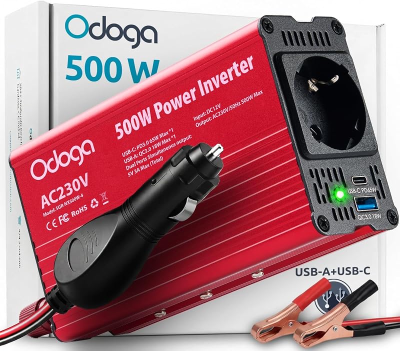 Inverter Auto 12V 230V 500W Odoga – Convertitore Presa Accendisigari
