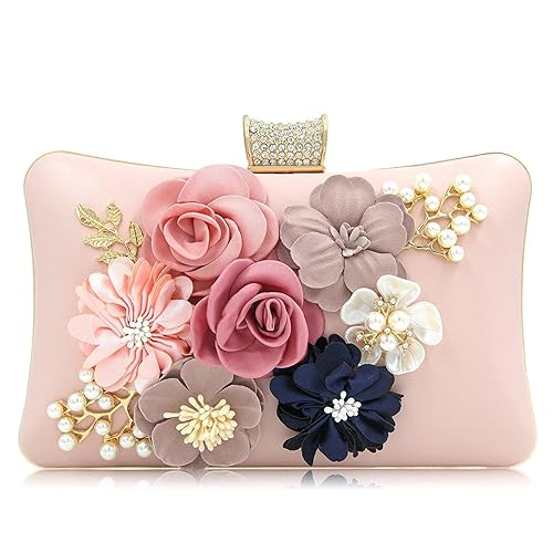 Tooba Handicraft Party Wear Beautiful Flower Box Clutch Bag Purse, Size 8x5 inches For Bridal, Casual, Party, Wedding