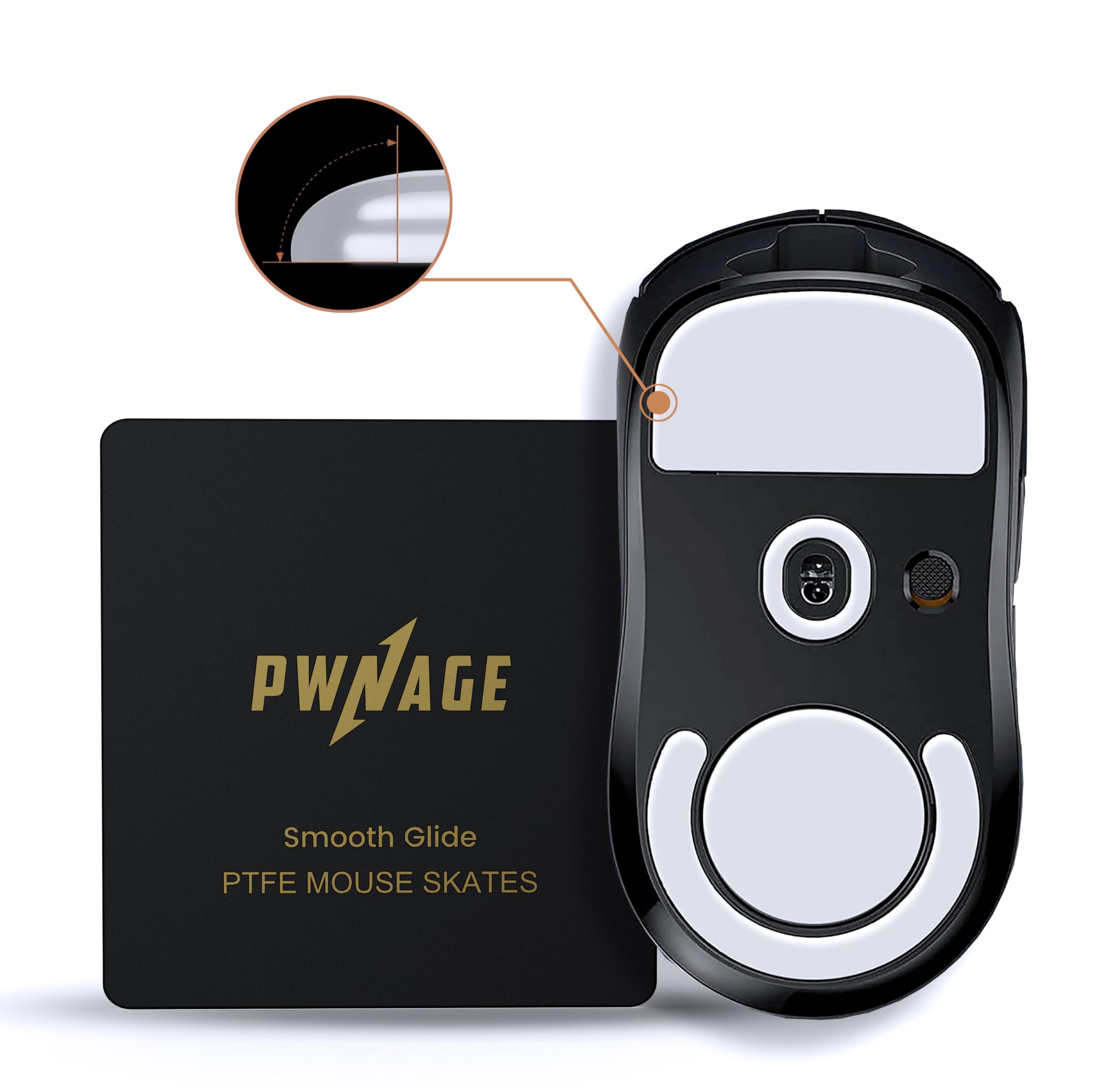 PWNAGE SmoothGlide PTFE Rounded Replacement Mouse Skates Feet for G Pro X Superlight GPX, Ultra-Smooth and Durable, 3M Adhesive, Gaming Mouse White