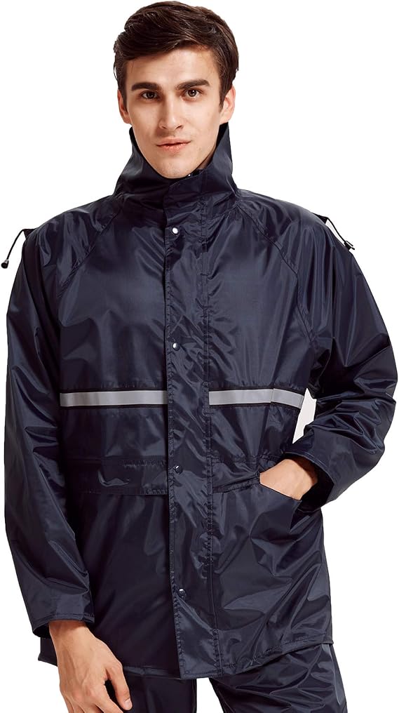 Amazon Straight ストレート レインコート メンズ 自転車 レインスーツ 上下セット ポンチョ レインウェア 雨具 防水 撥水 防風 通学 通勤 ネイビー Xl レインスーツ 上下セット 通販