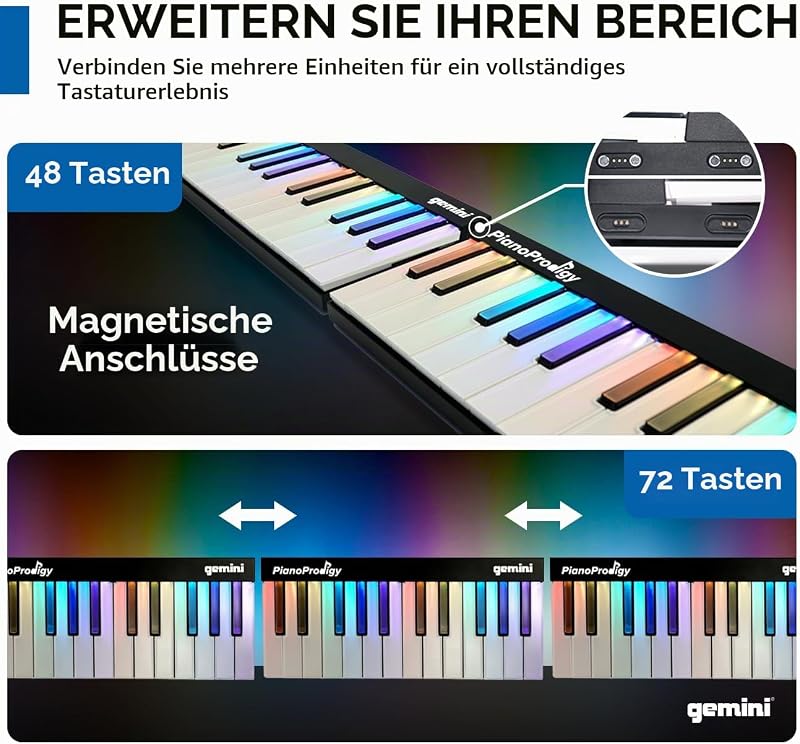 Sound PianoProdigy – Beleuchtete 24er Bluetooth-Tastatur – Tragbares und erweiterbares Piano für angehende Musiker – MIDI-Funk-Controller für iOS/Android-Geräte (erfordert eine App)