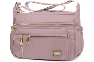 NPBAG Crossbody Bag for Women, Nylon Shoulder Purse Handbag Messenger Bag, Trendy Pocketbooks, Waterproof and Multi-Pockets (Silver Pink)