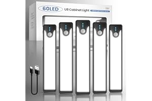 Homelist Motion Sensor Under Cabinet Lights, 5 Pack Wireless Night Light Bar Stick-On, Indoor USB Rechargeable Stair Lights Battery Operated Under Counter Magnetic Lights for Kitchen (Black)